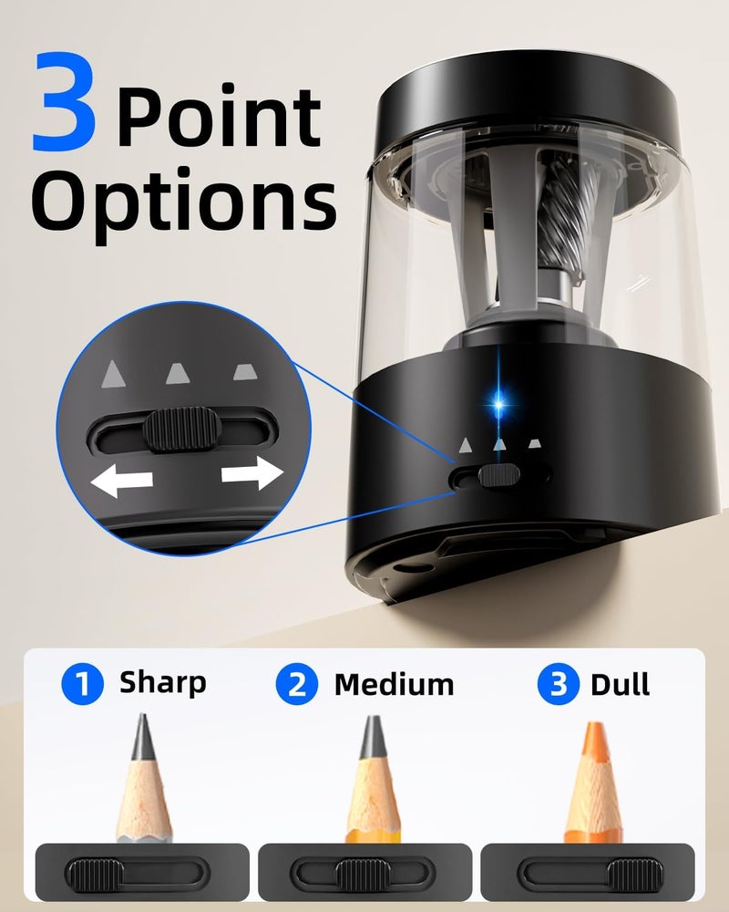 Zmol Electric Pencil Sharpener, Automatic Pencil Sharpeners Kids, Battery Rechargeable Pencil Sharpeners for Colored Pencils, Auto Stop, Suitable for No.2(6-8mm), School/Home - Image 2